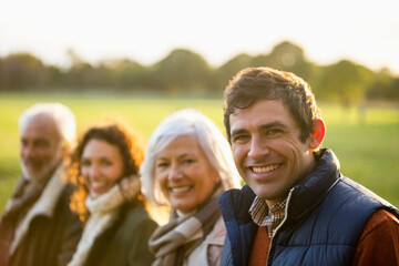 Family smiling together in park
