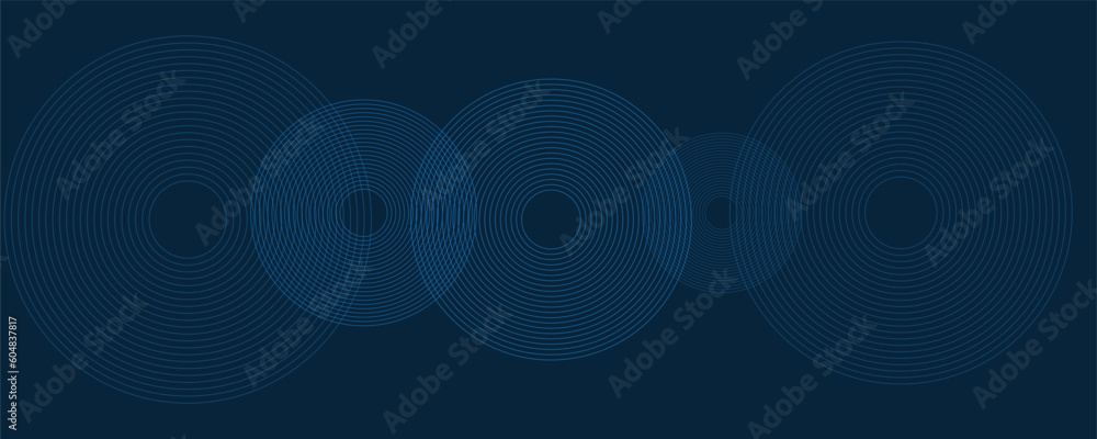 Poster dark blue minimal geometric pattern background with concentric circles, multi purpose template, roun