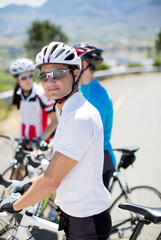 Naklejka premium Cyclist smiling before race