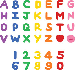 Vector illustration of A to Z alphabet letters and numbers in rainbow colour for font, typography, Pride Month, campaign logo, initials, shirt print, name, cute patches, calligraphy, colourful sticker