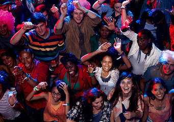 Fans cheering at music festival