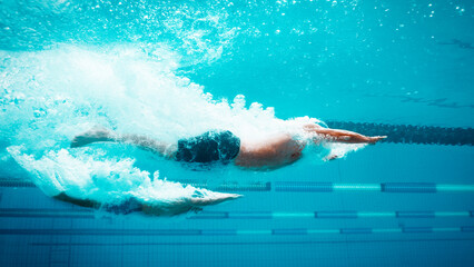 Swimmers racing in pool