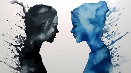 Two profiles together. Relationships, family symbol. Generative AI