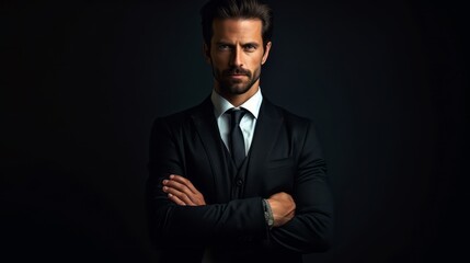 Fototapeta premium Businessman isolated - handsome man standing with crossed arms. Generative AI.