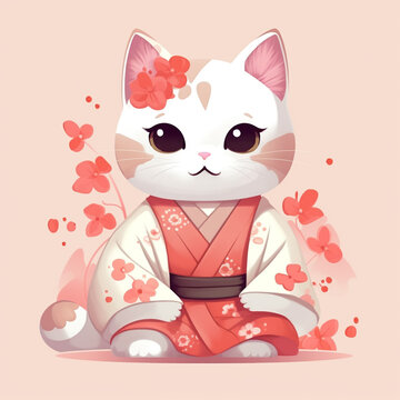 Cute Japanese Cat in Kimono