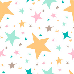 colorful seamless pattern with chaotic doodle stars different size 