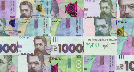 Ukrainian Hryvnia 1000 UAH banknotes abstract color mosaic pattern