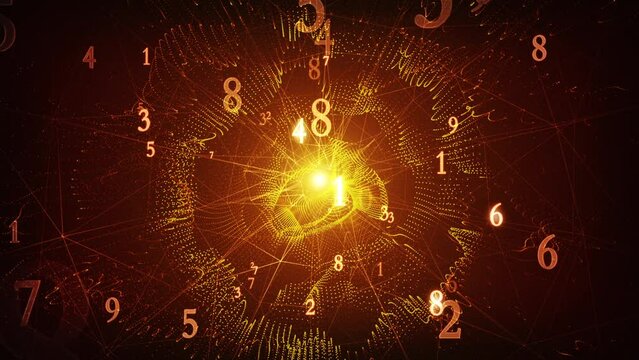 Numerology, interaction of energies (secret knowledge about the numbers). Esoteric background with numbers. 3D animation. Intro template for captions, title or text. Quick Time, h264, 16-bit color.
