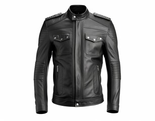 Full shot of black leather jacket casual style isolated on white background. Generative AI - obrazy, fototapety, plakaty
