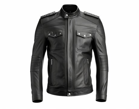 Full shot of black leather jacket casual style isolated on white background. Generative AI