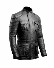 Full shot of black leather jacket casual style isolated on white background .