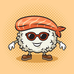 sushi cartoon character pinup pop art retro raster illustration. Comic book style imitation.