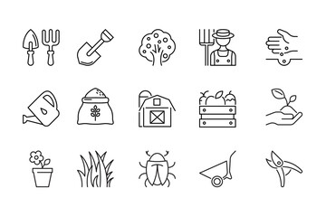 Gardening line icons. Editable stroke