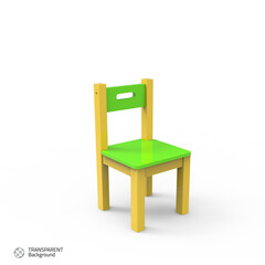 A yellow chair with a green seat and the words transportable background.