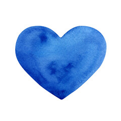 Hand painted watercolor navy blue heart isolated on a white background.