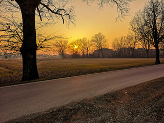 sunset on the road