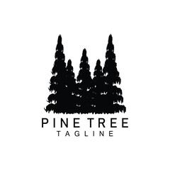 Pine Tree Logo, Green Plant Vector, Tree Silhouette Design, Icon, Illustration, Template