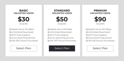 Vector price plan template design