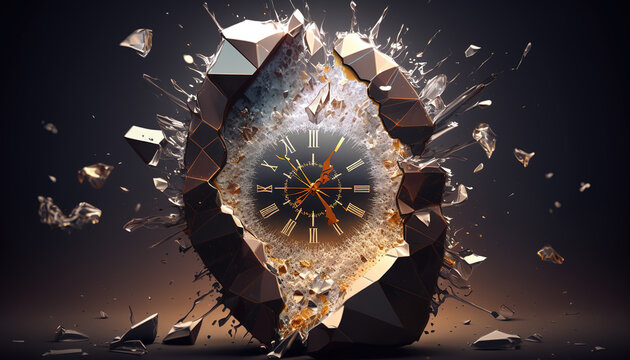 no time left, clock is exploding in slow motion, epic wallaperp style, generative ai technology