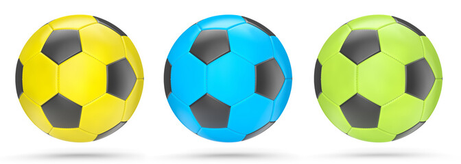 Set of soccer or football balls isolated on white background