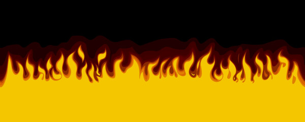 Horizontal seamless flame pattern on a black background. Vector illustration