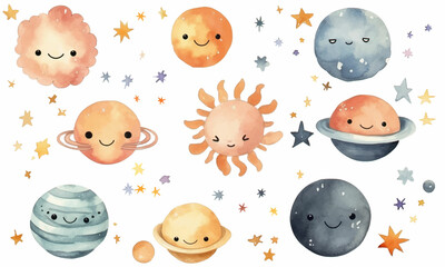 planet watercolor for kids easy drawing kids style cute