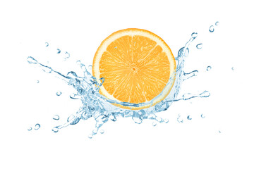 Fototapeta na wymiar Orange fruit in water splash isolated on white background.