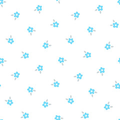 Seamless pattern with blue flowers and white background