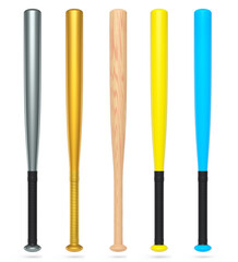 Set of professional softball or baseball bats isolated on white background.