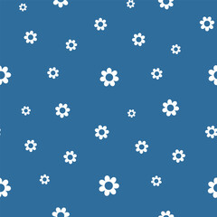 Blue seamless pattern with white flowers