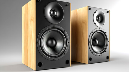 Music speakers on light background, generative AI.