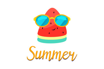 Funny watermelon in sunglasses , summer illustration 
