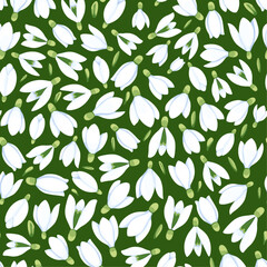 Seamless flower pattern, spring flowers, snowdrops, background, vector 