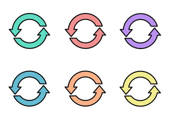カラフルな円状の矢印のアイコンセット