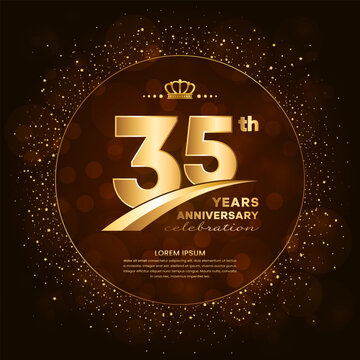 35th Anniversary Logo With Gold Numbers And Glitter Isolated On A Gradient Background