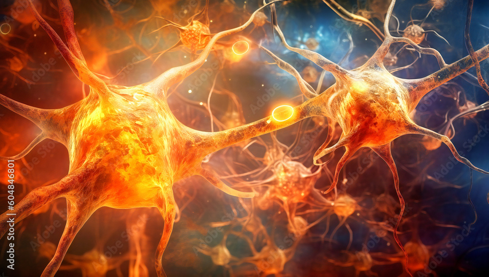 Poster neuron cells fantasy concept illustration. created with generative ai technology.
