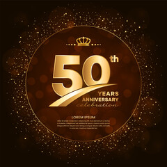 50th anniversary logo with gold numbers and glitter isolated on a gradient background - obrazy, fototapety, plakaty