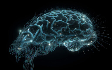 Close-up of a futuristic brain, artificial technology concept created with generative AI technology