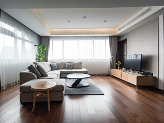 Clean modern living room interior, Generative AI