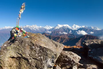 Crédence de cuisine en verre imprimé Makalu Panorama of Great Himalayan range with mount Makalu