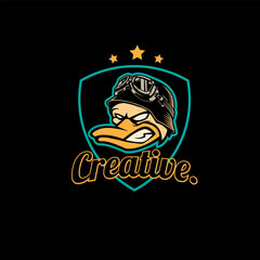 logo mascot duck aviator helmet vector
