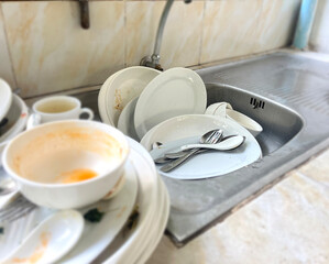 
dishes waiting to be washed