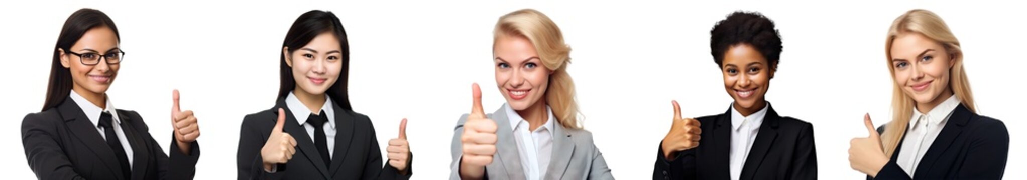 Set of businesswomen giving thumbs up isolated on transparent background - Fictional Person, Generative AI