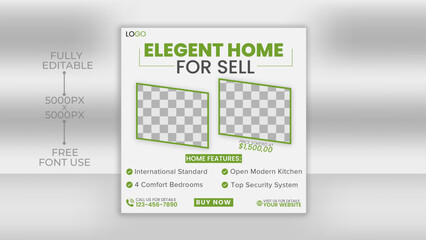 Elegant home sale social media post square banner template. Editable real estate house sale and home rent advertising