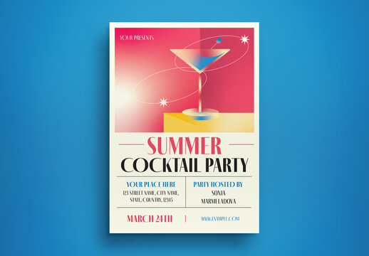 Pink Gradient Summer Cocktail Flyer Layout