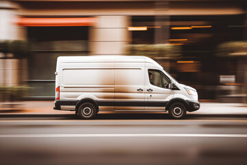 Delivery van on its way. Fast post transport and delivery service with delivery truck. Generative AI