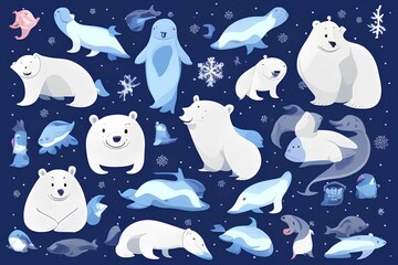 Obraz premium Vector with cute Arctic animals , Cartoon characters Arctic and Antarctic animals - generative ai 