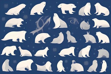 Vector with cute Arctic animals , Cartoon characters Arctic and Antarctic animals - generative ai
