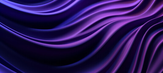 Blue purple dark shiny satin silk swirl wave background banner panorama long - Abstract textile fabric material, backdrop texture for product display or text (Generative Ai)