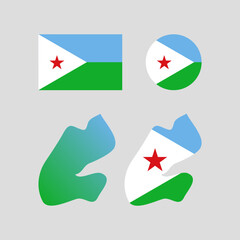 Djibouti national flag and map vectors set....